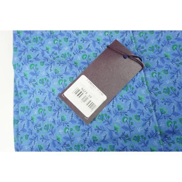 Isaia Napoli Blue Green Floral Pocket Short Sleeve Cotton Camp Shirt 15.5/39 NEW - Picture 5 of 5